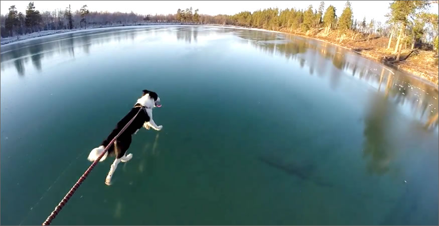 Caminar sobre hielo cristalino en un lago congelado