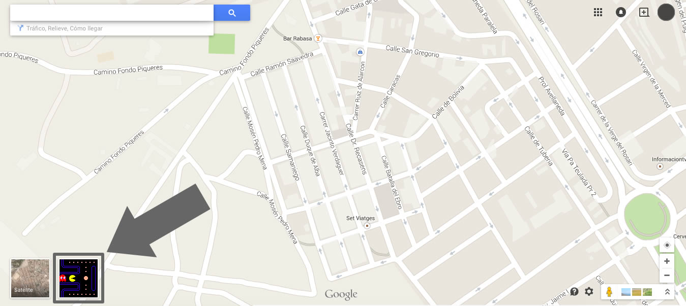 Jugar al pac-man en google maps