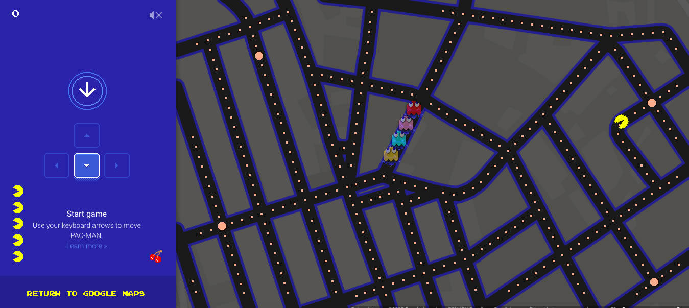 Jugar al pac-man en google maps