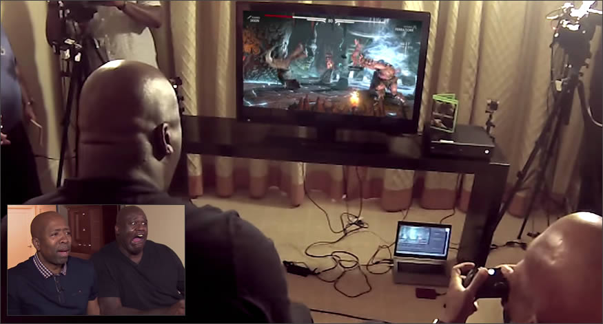 Shaquille ONeal probando Mortal Kombat X